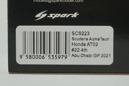 1:43 Spark SCS223 Suzuka Circuit Custom Scuderia AlphaTauri Honda AT02 Abu Dhabi GP 4th 2021 #22 Yuki Tsunoda
