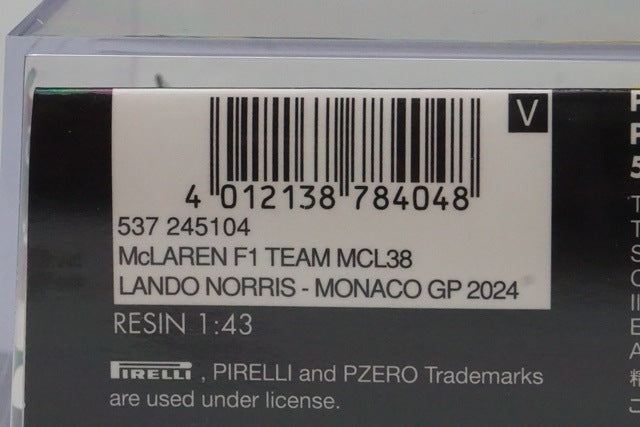 1:43 MINICHAMPS 537245104 McLaren F1 Team MCL38 Monaco GP 2024 #4 L. Norris