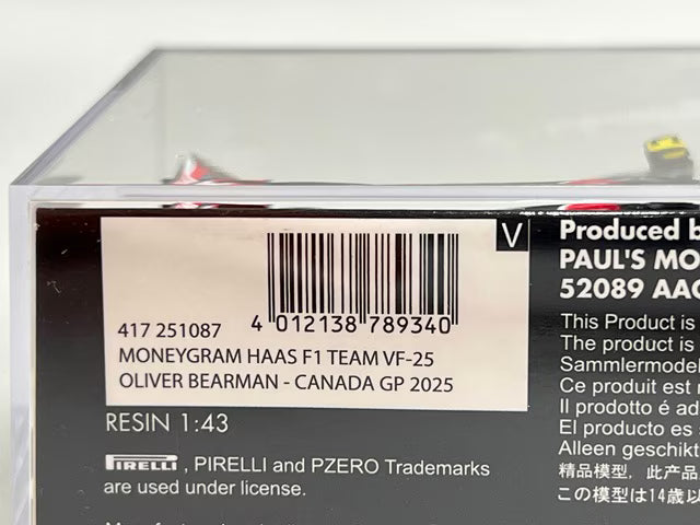 1:43 MINICHAMPS 417251087 MoneyGram Haas F1 Team VF-25 Canadian GP 2025 #87 O. Behrmann
