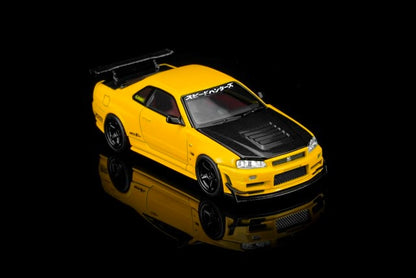 [ Pre-order ] M63475 MOTORHELIX 1:64 Nissan Skyline GT-R (R34) Customized Lightning Yellow w/GT Aero Kit