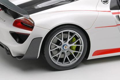 [ Pre-order ] EML206A Make Up EIDOLON 1:18 Porsche 918 Spyder Weissach Package 2011 Wing Up White/Red Salzburg Stripe #3