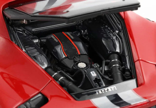 [ Pre-order ] HE180055DIE BBR 1:18 Ferrari 488 Pista (Full-Opening) – Rosso Corsa with Argento Nurburgring & Blu America Stripes – LUXURY PACK (Includes clear display case)