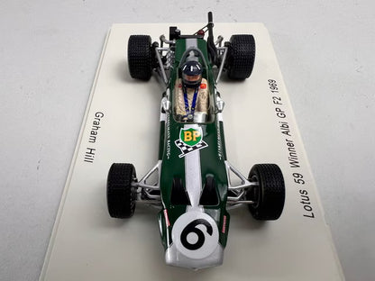 1:43 Spark S4277 Lotus 59B F2 Albi GP 1969 Winner #4 G. Hill