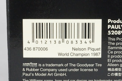 1:43 MINICHAMPS 436870006 Williams Honda FW11B World Champion 1987 #6 N.Pique model car