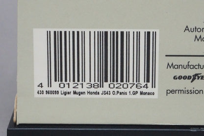 1:43 MINICHAMPS 430960099 Ligier Mugen Honda JS43 Monaco GP Winner O.Panis 1996 #9