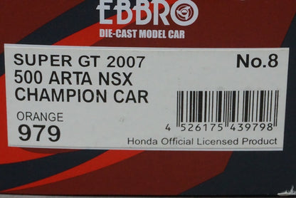 1:43 EBBRO 43979 ARTA NSX Super GT500 Champion 2007 #8 Orange model car