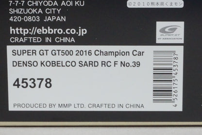 1:43 EBBRO 45378 DENSO Kobelco SARD RC F Super GT500 Champion 2016 #39 model car