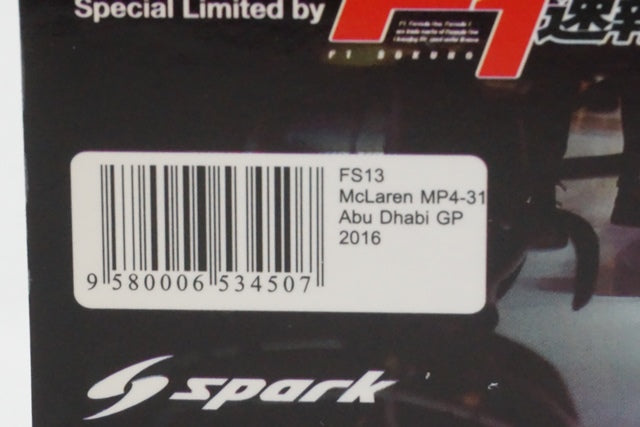 1:43 SPARK FS13 F1 Bulletin Bespoke McLaren Honda MP4-31 Abu Dhabi GP 2016 J.Button #22 Last Run