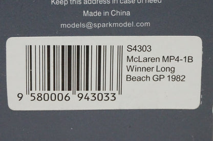 1:43 SPARK S4303 McLaren MP4-1B Long Beach GP Winner 1982 #8 Marlboro