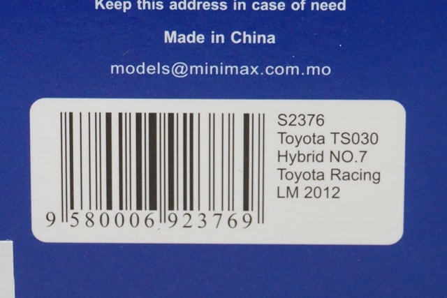 1:43 SPARK S2376 Toyota TS030 Hybrid Toyota Racing Le Mans 2012 #7