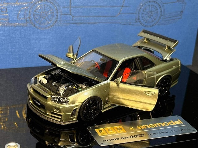 PGM-430103-2 PGM & onemodel 1:43 Nissan Skyline GT-R R34 Z-Tune fully opened and closed model Jade Green luxury version