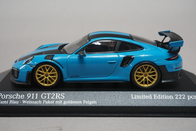 1:43 MINICHAMPS 413067235 Porsche 911 (991.2) GT2RS Weissach-Package 2018 Turquoise with Gold Wheels