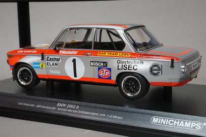 1:18 MINICHAMPS 155742601 BMW 2002 TI "RAR TEAM LERU" SEPP EMANHALTER 1000KM Osterreichring Winner 1974 #1