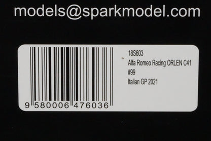 1:18 SPARK 18S603 Alfa Romeo Racing ORLEN C41 Italian GP 2021 #99