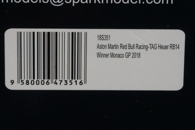 1:18 SPARK 18S351 Aston Martin Red Bull Tag Heuer RB14 Monaco GP 2018 #3 Daniel Ricciardo