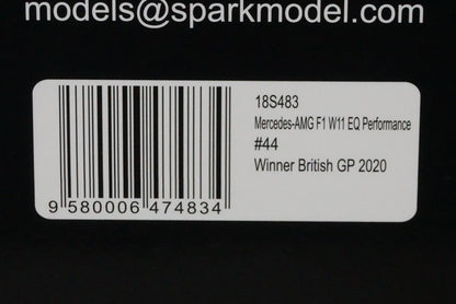 1:18 SPARK 18S483 Mercedes AMG F1 W11 EQ Performance British GP winner 2020 #44 Lewis Hamilton