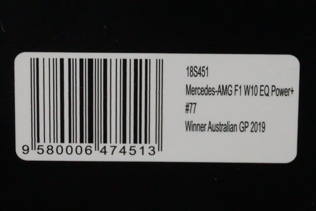 1:18 SPARK 18S451 Mercedes AMG F1 W10 EQ Power+ Australian GP winner 2019 #77 Valtteri Bottas