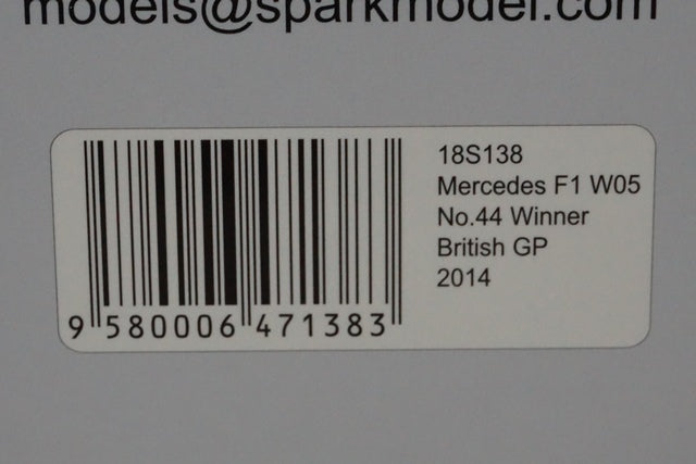 1:18 SPARK 18S138 Mercedes F1 W05 British GP winner 2014 #44 L.Hamilton