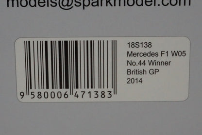 1:18 SPARK 18S138 Mercedes F1 W05 British GP winner 2014 #44 L.Hamilton