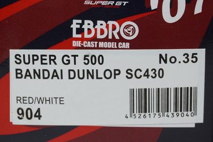 1:43 EBBRO 43904 Lexus BANDAI DUNLOP SC430 Super GT500 #35