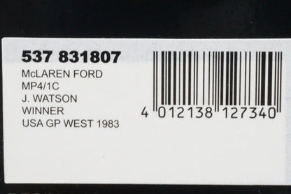 1:18 MINICHAMPS 537831807 McLaren Ford MP4/1C America West GP Winner 1983 #7 John Watson