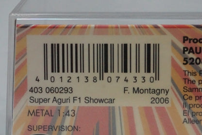 1:43 MINICHAMPS 403060293 KYOSHO Custom Honda Super Aguri F1 Car '6 #23