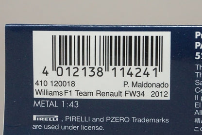 1:43 MINICHAMPS 410120018 Williams F1 Team Renault FW34 2012 #18 P.Maldonado
