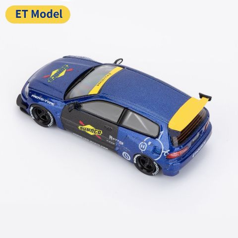 [ Pre-order ] MC640015A ET Model x MC Model Collect 1:64 Honda Pandem Civic EG6 5th Mk5 Rocket Bunny Wide-Body Modified Vehicle, Blue Yellow