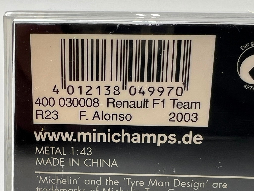 1:43 MINICHAMPS 400030008 Renault F1 Team R23 Japanese GP 2003 #8 F. Alonso model car