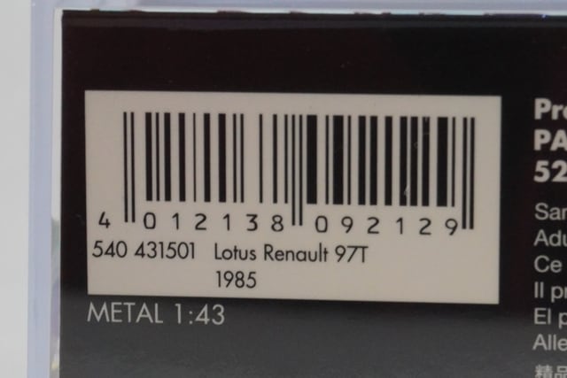 1:43 MINICHAMPS 540431501 Lotus Renault 97T 1985 #12 ASC No.30 A.senna model car