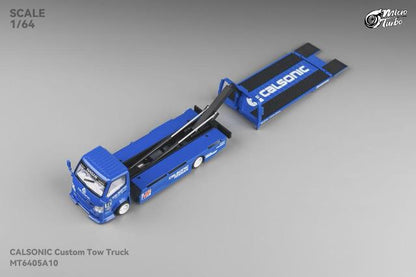 Micro Turbo 1:64 Nissan Flatbed Transport Trailer Metallic Blue model car