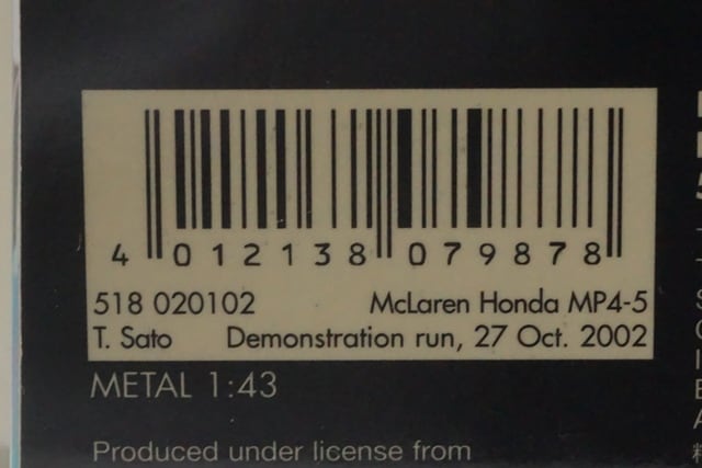 1:43 MINICHAMPS 518020102 McLaren Honda MP4-5 2022 #2 model car