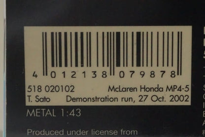 1:43 MINICHAMPS 518020102 McLaren Honda MP4-5 2022 #2 model car