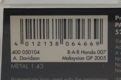 1:43 MINICHAMPS 400050104 BAR Honda 007 Malaysian GP 2005 #4 model car