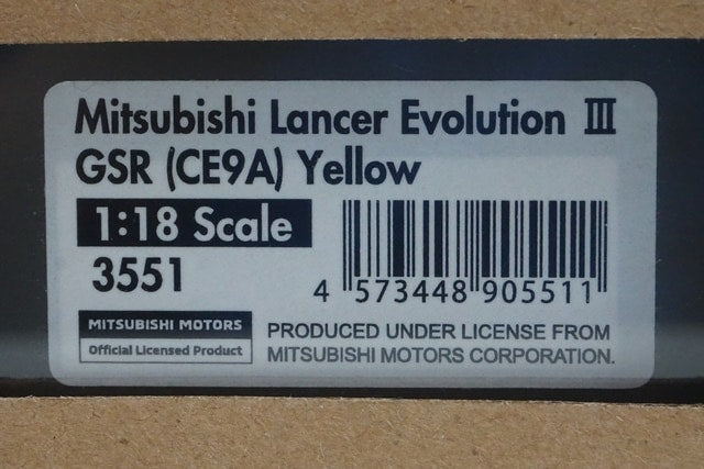 1:18 ignition model IG3551 Mitsubishi Lancer Evolution III GSR CE9A Yellow model car