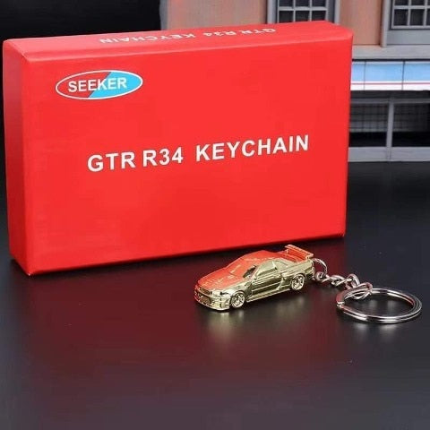 SEEKER 1:87 Nissan GTR34 Keychain Chrome Gold