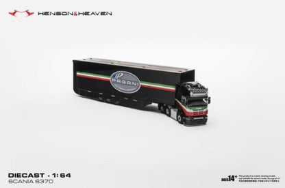 [ Pre-order ] HH Model 1:64 Scania Transporter Trailer with Side Gull-Wing Doors, Black