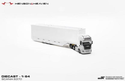 [ Pre-order ] HH Model 1:64 Scania Transporter Trailer with Side Gull-Wing Doors, White