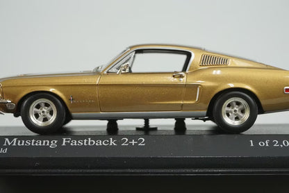 1:43 MINICHAMPS 400082022 Ford Mustang Fastbag 2+2 1968 Gold Metallic model car