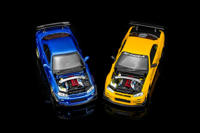 [ Pre-order ] M63475 MOTORHELIX 1:64 Nissan Skyline GT-R (R34) Customized Lightning Yellow w/GT Aero Kit