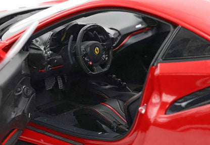 [ Pre-order ] HE180055DIE BBR 1:18 Ferrari 488 Pista (Full-Opening) – Rosso Corsa with Argento Nurburgring & Blu America Stripes – LUXURY PACK (Includes clear display case)