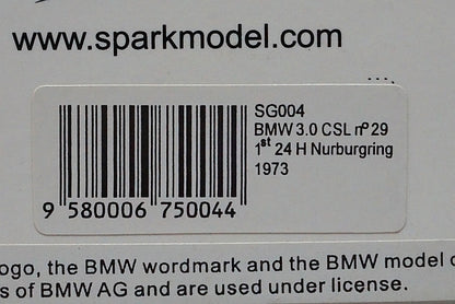 1:43 SPARK SG004 BMW 3.0 CSL 24h Nurburgring Winner 1973 #29 Jagermeister