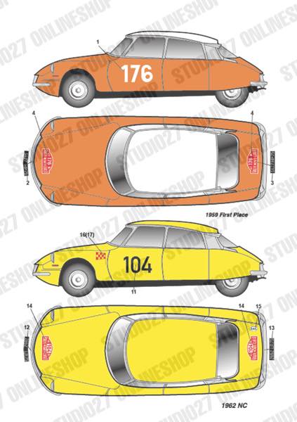 [ Back-order ] STUDIO27 DC1135 1:24 Citroen DS19 Monte-Carlo #104 1962/#176/#233 1963/#195 1966 for EBBRO25005 [Original Decals]