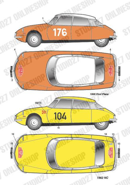 [ Back-order ] STUDIO27 DC1135 1:24 Citroen DS19 Monte-Carlo #104 1962/#176/#233 1963/#195 1966 for EBBRO25005 [Original Decals]