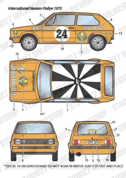 [ Back-order ] STUDIO27 DC1153 1:24 Golf GTi "Jagermeister" #24 Hessen Rally 1975/#52 RAC 1975/#74 Monte-Carlo 1976 forRevell07005/07072 [Original Decals]