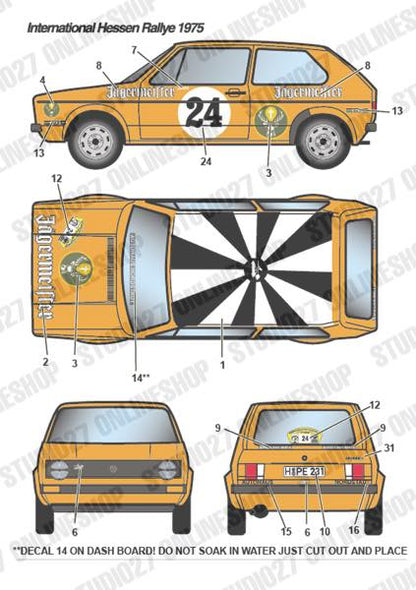 [ Back-order ] STUDIO27 DC1153 1:24 Golf GTi "Jagermeister" #24 Hessen Rally 1975/#52 RAC 1975/#74 Monte-Carlo 1976 forRevell07005/07072 [Original Decals]