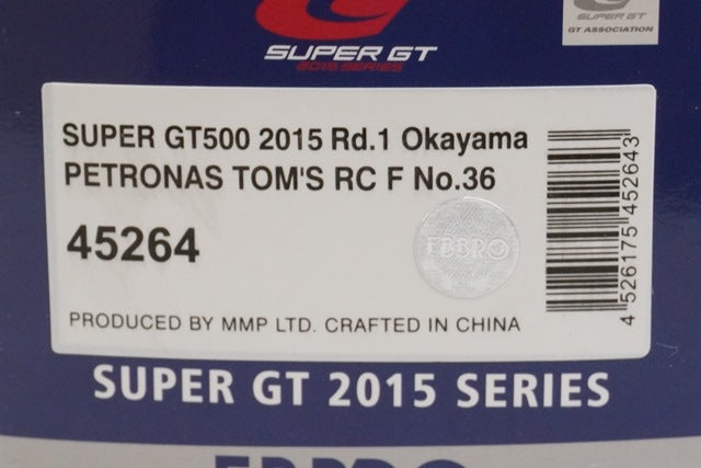 1:43 EBBRO 45264 Lexus Petronas Tom's RC F Super GT500 Rd.1 Okayama 2015 #36 model car