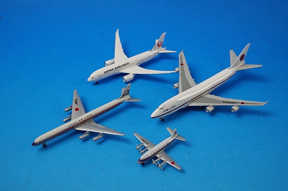 1:600 DC-8-62 JAL JA8031 Vickers Viscount, ANA G-ABKJ B747-400 JASDF #20-1101 B787-8 JAL Shin-Tsurumaru livery, JA822J, set of 4, some blisters and outer boxes missing, others airplane model