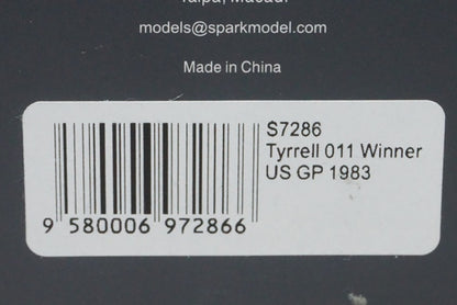 1:43 SPARK S7286 Tyrrell 011 American GP Winner 1983 #3 Michele Alboreto