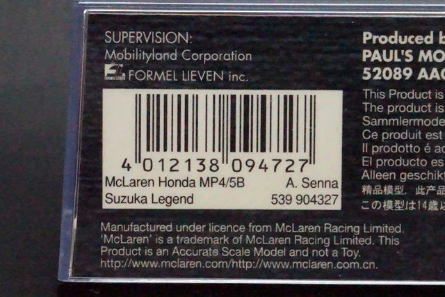 1:43 MINICHAMPS 539904327 McLaren Honda MP4/5B 1990 A.Senna #27 Suzuka Legend